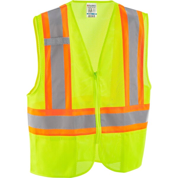 Global Industrial Two-Tone Safety Vest L/XL Class 2 U Back, , Zipper 2 Pockets, 1 Mic Tab - 641639LL