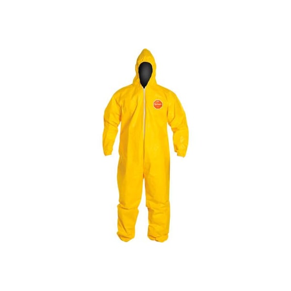 Dupont Chemical Resistant Coverall, Hooded, L, Serged Seam - QC127SYLLG001200