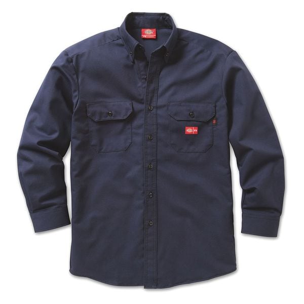 Dickies Flame-Resistant Button Down Work Shirt, 9.5 cal/sq cm, L, 12% Nylon, 88% Cotton - 2837NB LG 0R