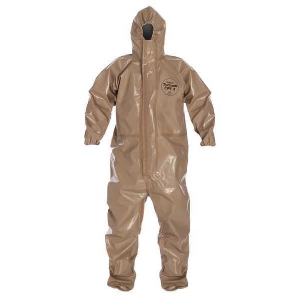 Dupont Chemical Resistant Coverall, Hooded, XL, Non-Woven Polypropylene, Zipper, Elastic Cuff, Taped Seam - C3198TTNXL000600