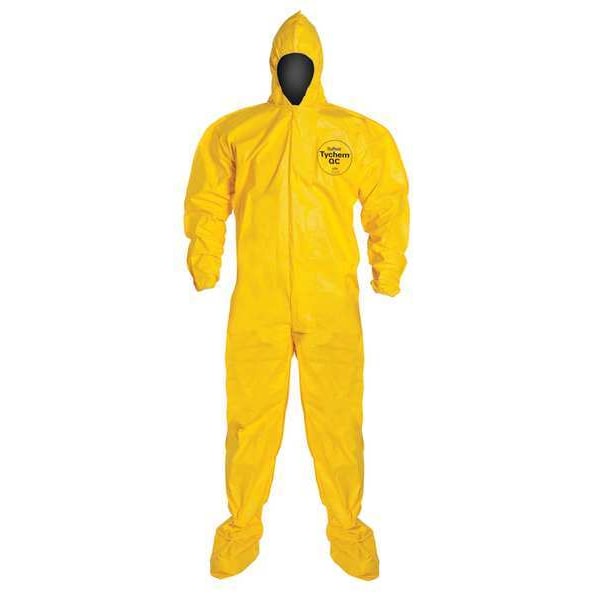 Dupont QC122BY Chemcial Resistant Coverall, Tychem(R) 2000, 2.5 oz Fabric Weight, 34 in Inseam, Yellow - QC122BYL6X0012BN