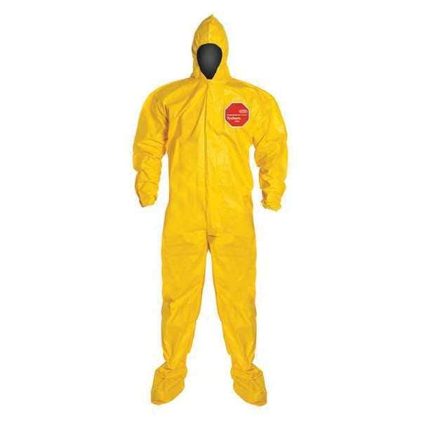 Dupont QC122BY Chemcial Resistant Coverall, Tychem(R) 2000, 2.5 oz Fabric Weight, 34 in Inseam, Yellow - QC122BYL6X0012BN
