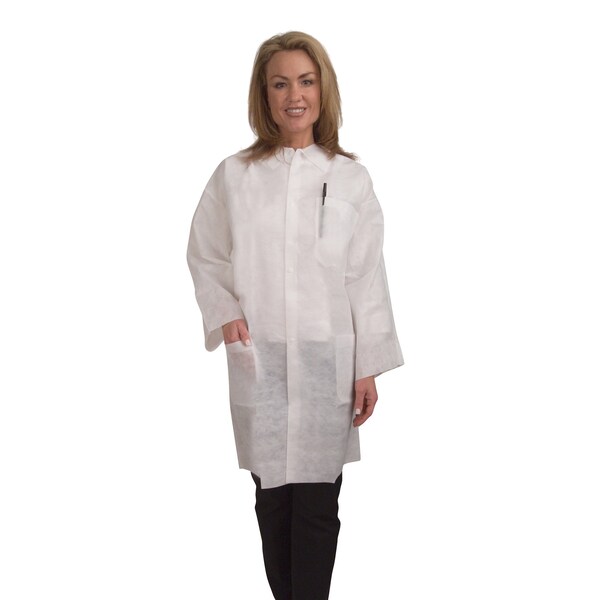 Cordova Polypropylene Lab Coat, 2 Side Pockets, Elastic Wrists, XL, 12PK - LC55EPXL