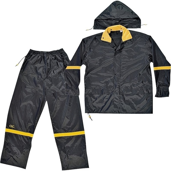 Clc Work Gear CLC R103X Rain Suit, XL, 190T Nylon, Black/Yellow, Detachable Collar, Zipper Closure - R103X
