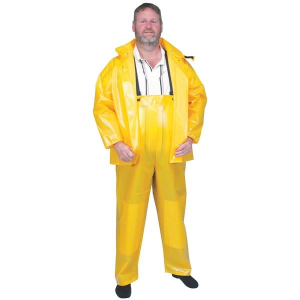 Condor Rain Bib Overall, Nylon/Polyurethane, 30 in Inseam, 38 in to 40 in Waist, 0.25 mm Thickness, Yellow - 4PCK8