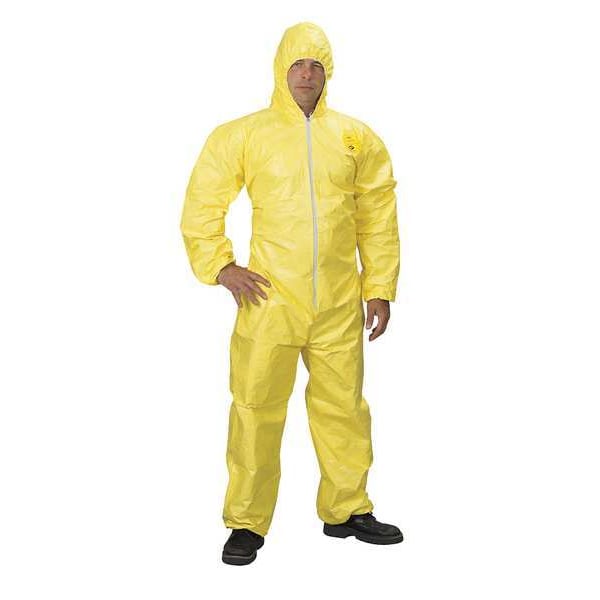 Dupont Chemical Resistant Coverall, Hooded, L, Tychem(R) 2000, Adhesive, Elastic Cuff, Elastic Ankle - QC127TYLLG000400