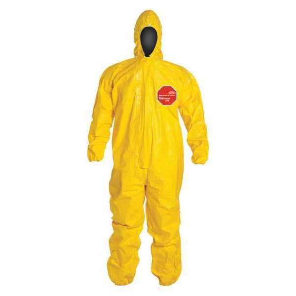Dupont Chemical Resistant Coverall, Hooded, L, Tychem(R) 2000, Adhesive, Elastic Cuff, Elastic Ankle - QC127TYLLG000400