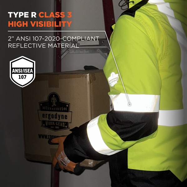 Ergodyne Hi-Vis Winter Jacket, 300D Polyester, Class 3 Type R, Lime, L - 8390