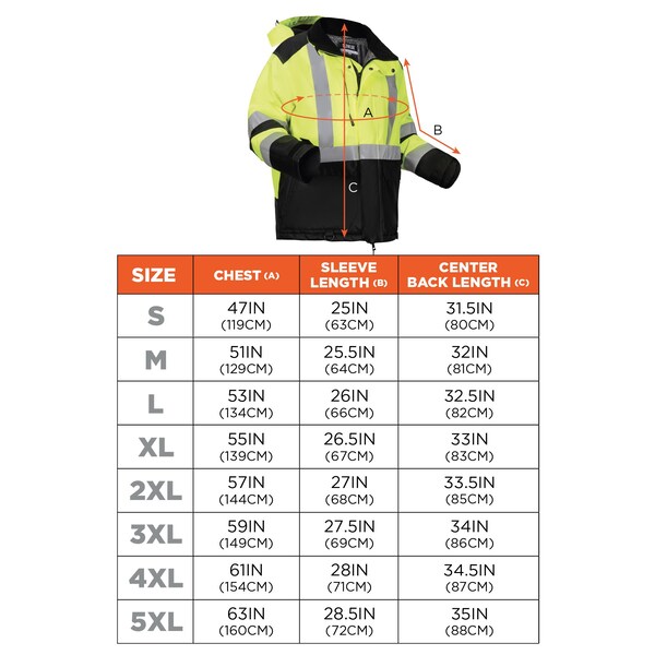 Ergodyne Hi-Vis Winter Jacket, 300D Polyester, Class 3 Type R, Lime, L - 8390
