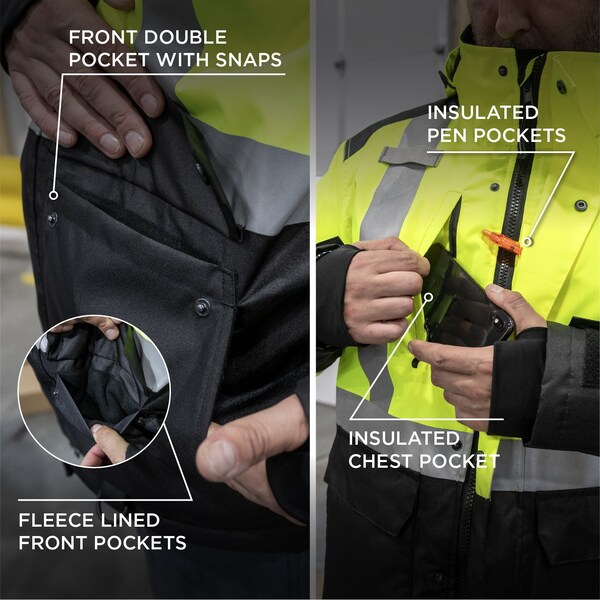Ergodyne Hi-Vis Winter Jacket, 300D Polyester, Class 3 Type R, Lime, L - 8390