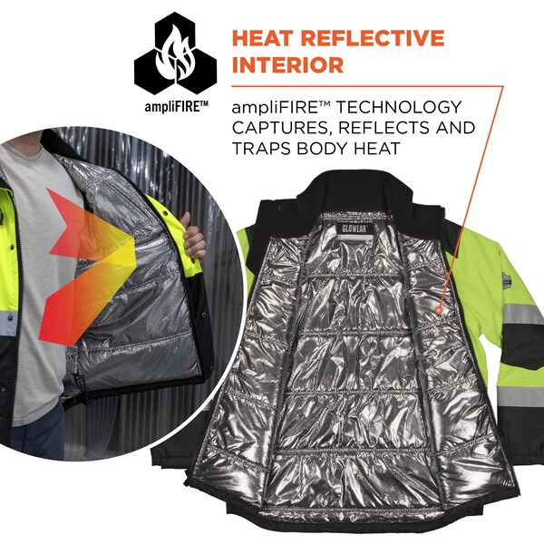 Ergodyne Hi-Vis Winter Jacket, 300D Polyester, Class 3 Type R, Lime, L - 8390