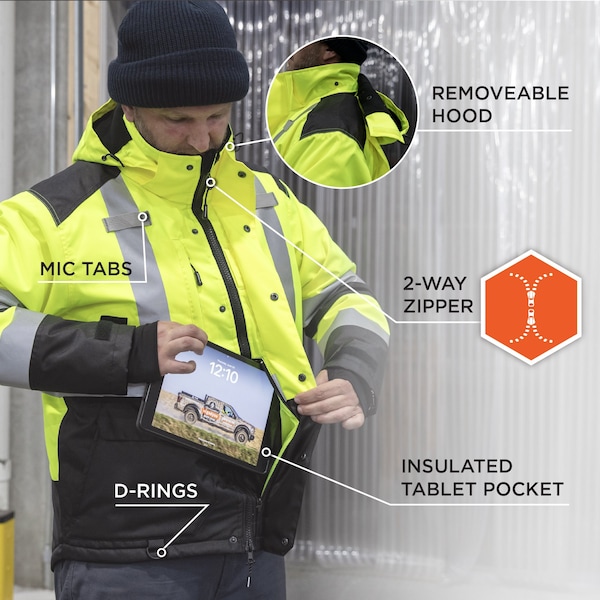 Ergodyne Hi-Vis Winter Jacket, 300D Polyester, Class 3 Type R, Lime, L - 8390
