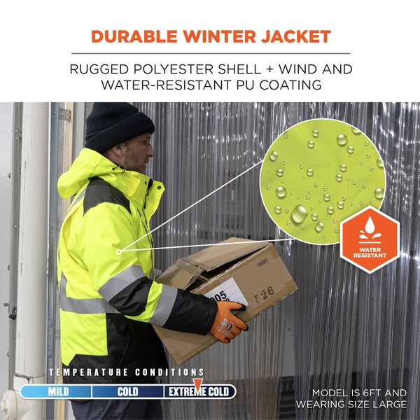 Ergodyne Hi-Vis Winter Jacket, 300D Polyester, Class 3 Type R, Lime, L - 8390