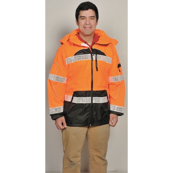 Kishigo Rain Jacket, Reflective Piping, Polyester, Class 3 R, Orange, L - RWJ107-L-XL