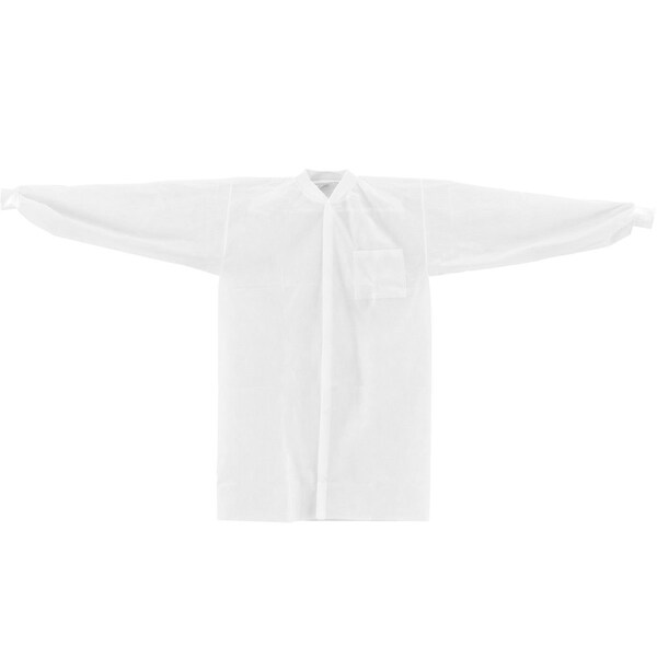 Global Industrial Disposable Lab Coat, Polypropylene, 1 Pocket, Snap Front, Open Collar Closure, White, 25 PK - 708309L