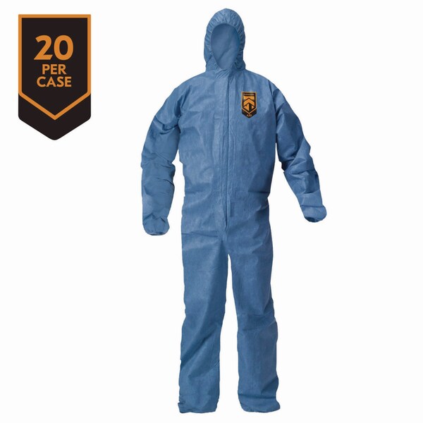 Kleenguard A20 Breathable Particle Protection Coveralls, ZipFront, Hood, Elastic Back, Wrists, Ankles, 3XL, Blue, 20PK - KCC 58516