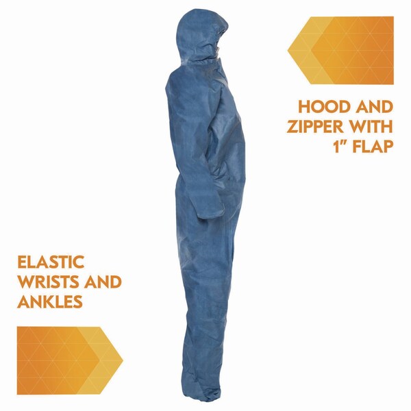 Kleenguard A20 Breathable Particle Protection Coveralls, ZipFront, Hood, Elastic Back, Wrists, Ankles, 3XL, Blue, 20PK - KCC 58516