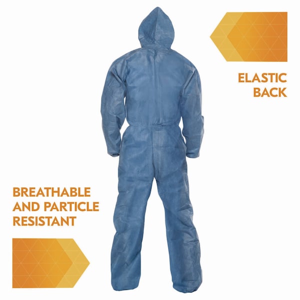 Kleenguard A20 Breathable Particle Protection Coveralls, ZipFront, Hood, Elastic Back, Wrists, Ankles, 3XL, Blue, 20PK - KCC 58516