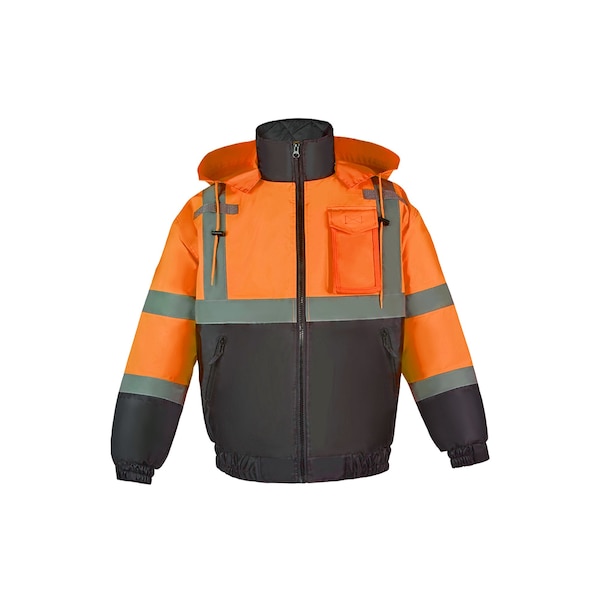 2W International Hi-Vis Bomber Jacket, 100% Polyester Oxford with PU coating., Class 3 Orange, XL - 230C-3 XL