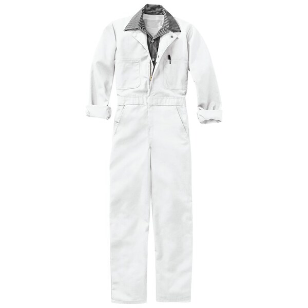 Red Kap Coverall, 35% Cotton, 65% Polyester, 7.25 oz Fabric Weight, 30 in Inseam, White, 52 Regular - CT10WH RG 52