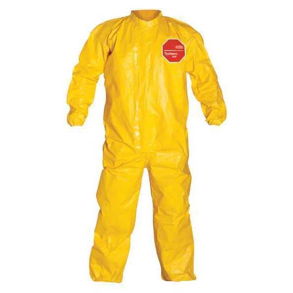 Dupont Chemcial Resistant Coverall, Collared, XL, Tychem(R) 2000, Adhesive, Elastic Cuff, Elastic Ankle - QC125TYLXL000400