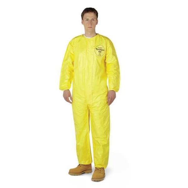 Dupont Chemical Resistant Coverall, Collared, L, Tychem(R) 2000, Adhesive, Elastic Cuff, Elastic Ankle - QC125BYLLG001200