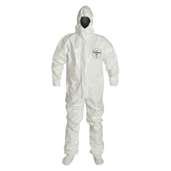 Dupont Chemical Resistant Coverall, Hooded, XL, Tychem(R) 4000, Zipper, Elastic Cuff, Attached Socks Ankle - SL128TWHXL000600