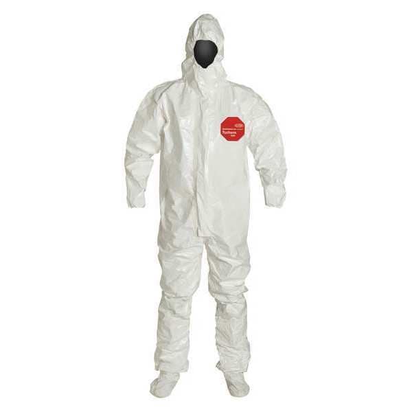 Dupont Chemical Resistant Coverall, Hooded, XL, Tychem(R) 4000, Zipper, Elastic Cuff, Attached Socks Ankle - SL128TWHXL000600