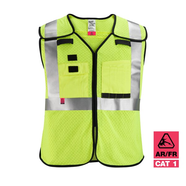 Milwaukee Tool AR/FR Cat.1 High Visibility Vest L, XL Class 2 X Back, , Hook and Loop 10 Pockets, 2 Mic Tab, No - 48-73-5212