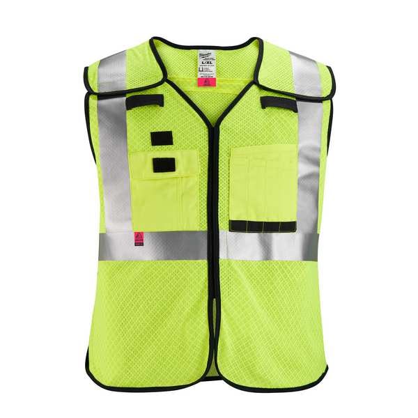 Milwaukee Tool AR/FR Cat.1 High Visibility Vest L, XL Class 2 X Back, , Hook and Loop 10 Pockets, 2 Mic Tab, No - 48-73-5212