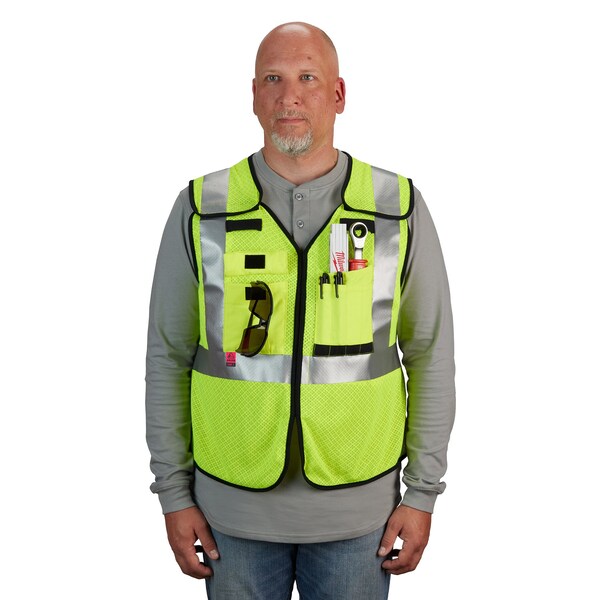 Milwaukee Tool AR/FR Cat.1 High Visibility Vest L, XL Class 2 X Back, , Hook and Loop 10 Pockets, 2 Mic Tab, No - 48-73-5212