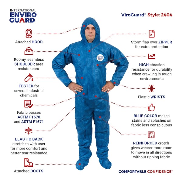 Viroguard Disposable Coverall, Hooded, 5XL, Microporous Laminate, Zipper, Elastic Cuff, Attached Boots Ankle - 2404-5XL
