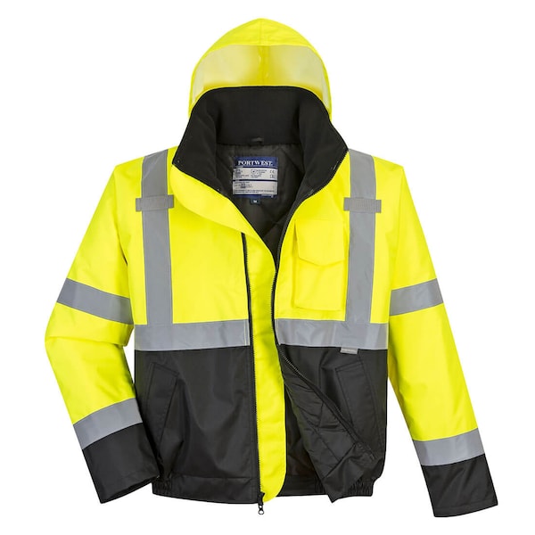 Portwest Hi-Vis Two-Tone Bomber Jacket, 100% Polyester, Yellow/Black, 4XL - US363