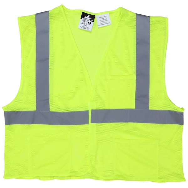Mcr Safety Hi-Vis Economy Safety Vest XL Class 2 , Hook & Loop 3 Pockets - VCL2MLFRXL