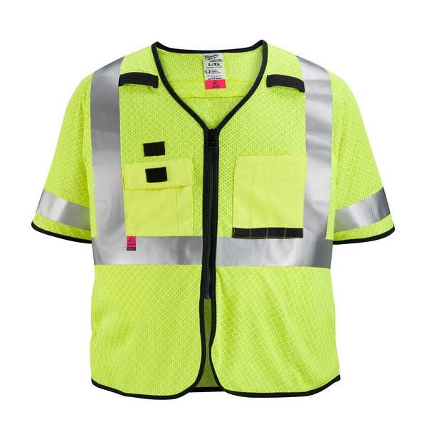 Milwaukee Tool AR/FR Cat.1 High Visibility Vest w/Sleeves 2XL, 3XL Class 3 U Back, , Zipper 10 Pockets, 2 Mic Tab - 48-73-5223
