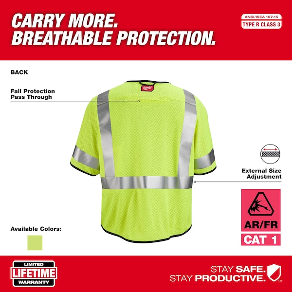 Milwaukee Tool AR/FR Cat.1 High Visibility Vest w/Sleeves 2XL, 3XL Class 3 U Back, , Zipper 10 Pockets, 2 Mic Tab - 48-73-5223