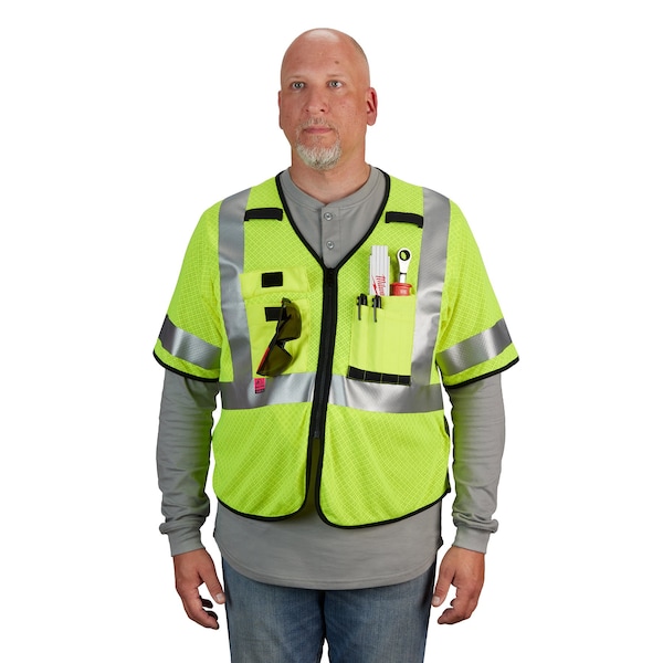 Milwaukee Tool AR/FR Cat.1 High Visibility Vest w/Sleeves 2XL, 3XL Class 3 U Back, , Zipper 10 Pockets, 2 Mic Tab - 48-73-5223