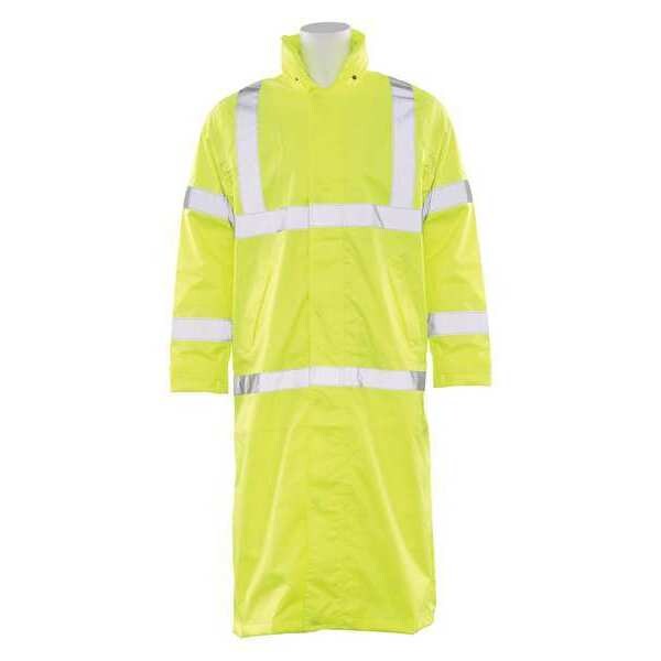 Erb Safety Hi-Vis Rain Coat, Polyester/Polyurethane Coating, Class 3 High Visibility Lime, 2XL - 62031