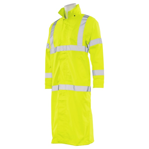 Erb Safety Hi-Vis Rain Coat, Polyester/Polyurethane Coating, Class 3 High Visibility Lime, 2XL - 62031