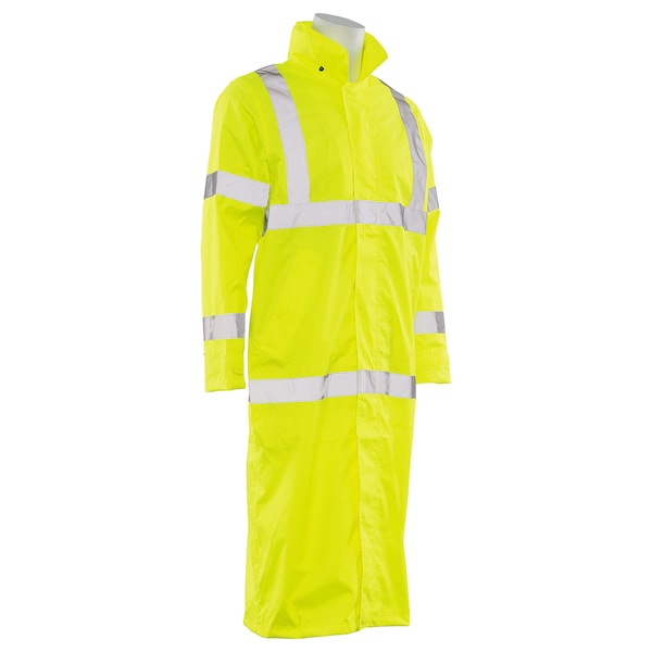 Erb Safety Hi-Vis Rain Coat, Polyester/Polyurethane Coating, Class 3 High Visibility Lime, 2XL - 62031