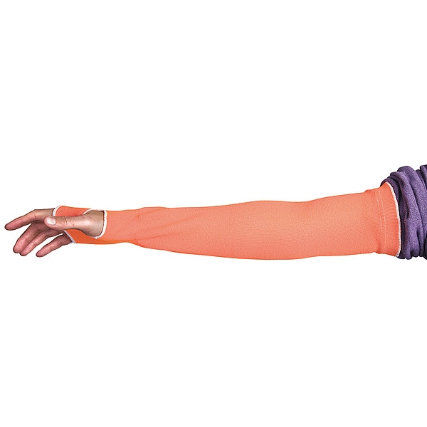 Superior Glove Cut-Resistant Sleeve, Cut Level A2, 22 in Sleeve Length, Thumbhole, Hi-Vis Orange, XL - KOP1T22TH-XL