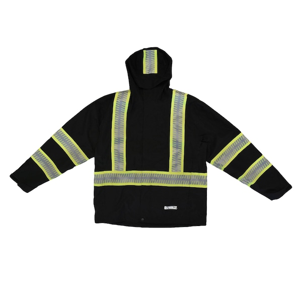 Dewalt Hi-Vis Rain Jacket, Ripstop Polyester, Class 1 Type O, Black, XL - DRW11-1ZGR-XL