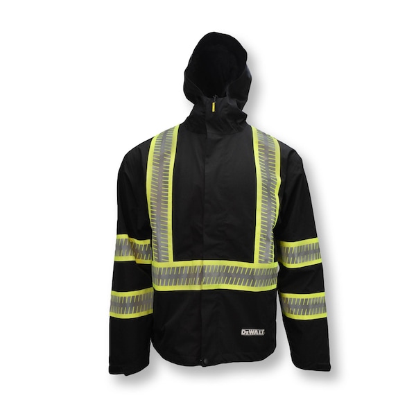 Dewalt Hi-Vis Rain Jacket, Ripstop Polyester, Class 1 Type O, Black, XL - DRW11-1ZGR-XL