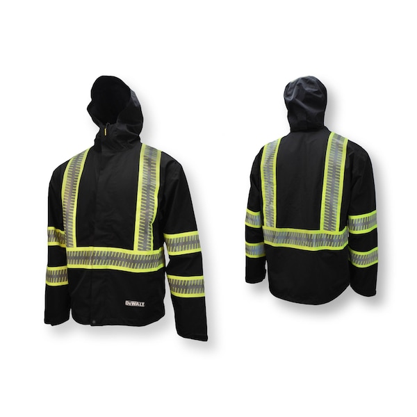 Dewalt Hi-Vis Rain Jacket, Ripstop Polyester, Class 1 Type O, Black, XL - DRW11-1ZGR-XL