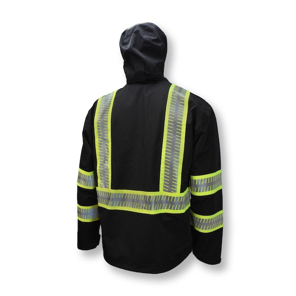Dewalt Hi-Vis Rain Jacket, Ripstop Polyester, Class 1 Type O, Black, XL - DRW11-1ZGR-XL