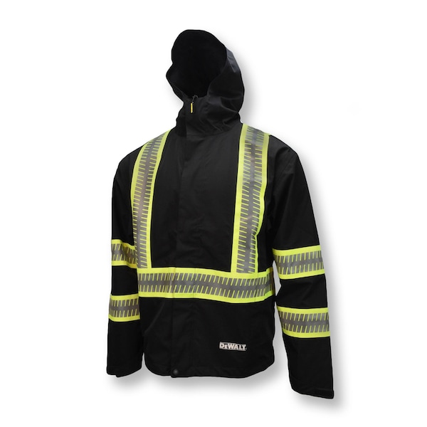 Dewalt Hi-Vis Rain Jacket, Ripstop Polyester, Class 1 Type O, Black, XL - DRW11-1ZGR-XL