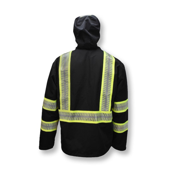 Dewalt Hi-Vis Rain Jacket, Ripstop Polyester, Class 1 Type O, Black, XL - DRW11-1ZGR-XL