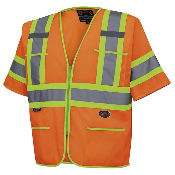 Pioneer Sleeved Vest, Polyester, Hi-Vis Orange, 3XL - V1023550U-3XL