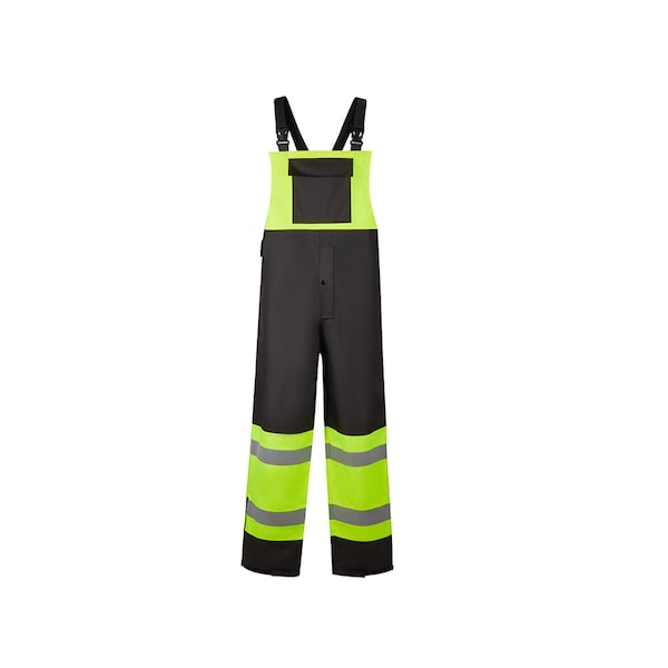 2W International Hi-Vis Bib Overalls, 100% Polyester Oxford with PU coating. 300 Denier, Lime/Black, 3XL - HBO77-E 3XL