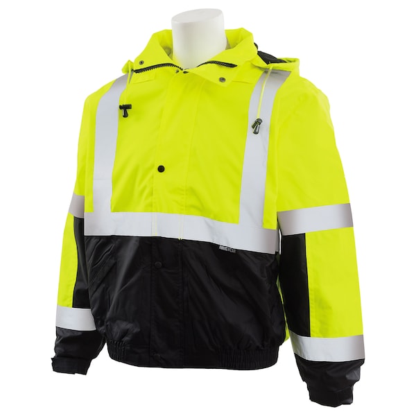 Deltaplus Hi-Vis Bomber Jacket, 100% Polyester 300D Oxford with PU Coating, 100% Black Polyester Fleece Liner - 61592